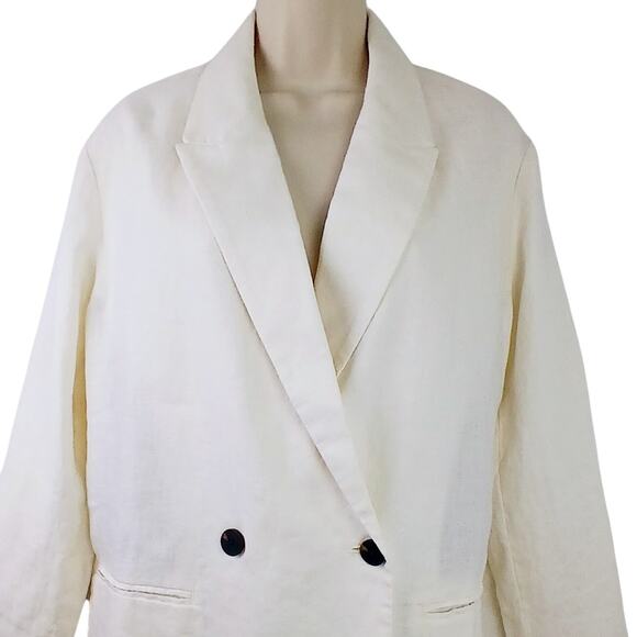 Everlane SZ 2 The Linen Double Breasted Blazer Bone European Flax NWT - Picture 4 of 7